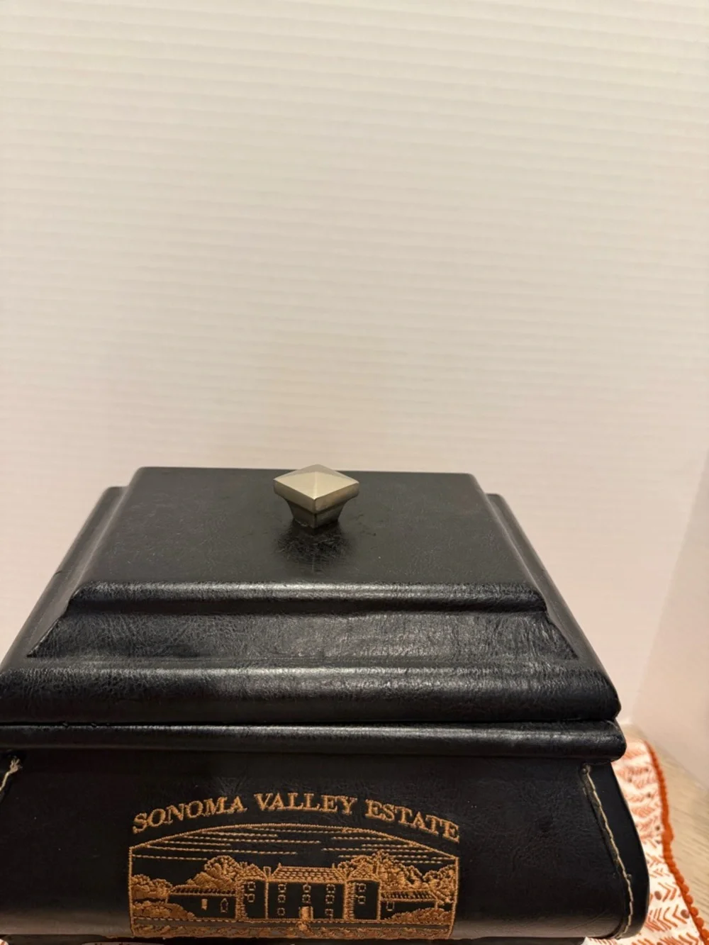 Sonoma Valley Estate Black Leather Decorative Box with Gold Print